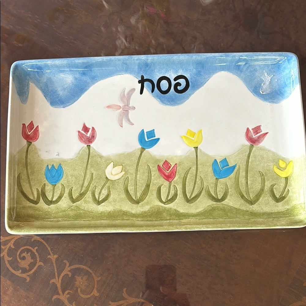 Colorful Floral Ceramic Passover cedar tray